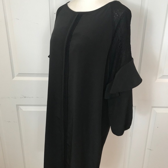 H Halston Black Dress with Lace Shoulders Size M - Picture 5 of 15